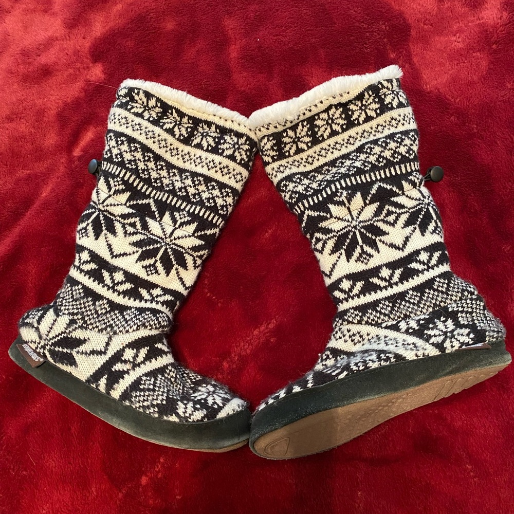 COPY - The Original MukLuks. Tall slipper/Sock style. Black and white design. M…